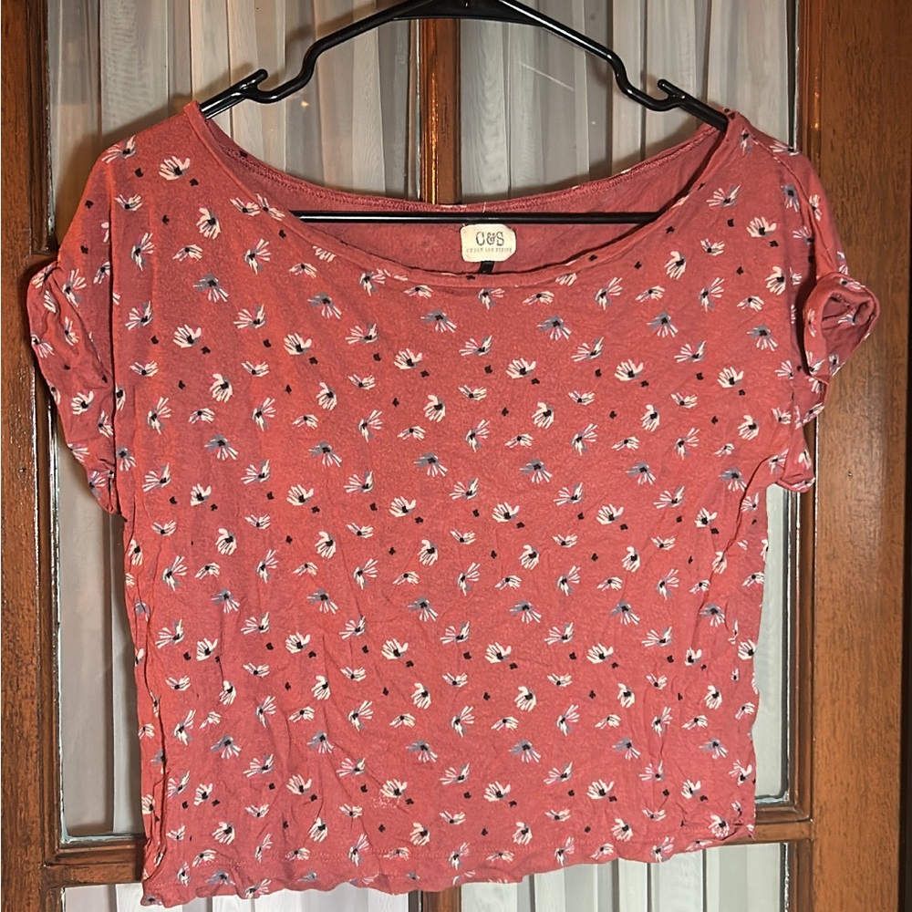Rust Floral Short Sleeve Crop Top by C&amp;S